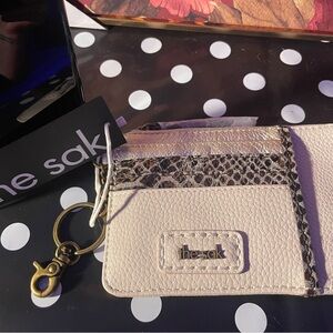 The Sak Cream and Reptile Wristlet - KEY CHAIN BAG CHARM ID HOLDER NWT 2025